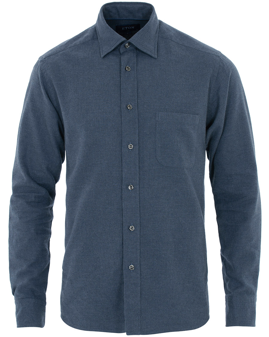 Herre | Skjorter | Eton | Slim Fit Flannel Button Under Shirt Mid Blue