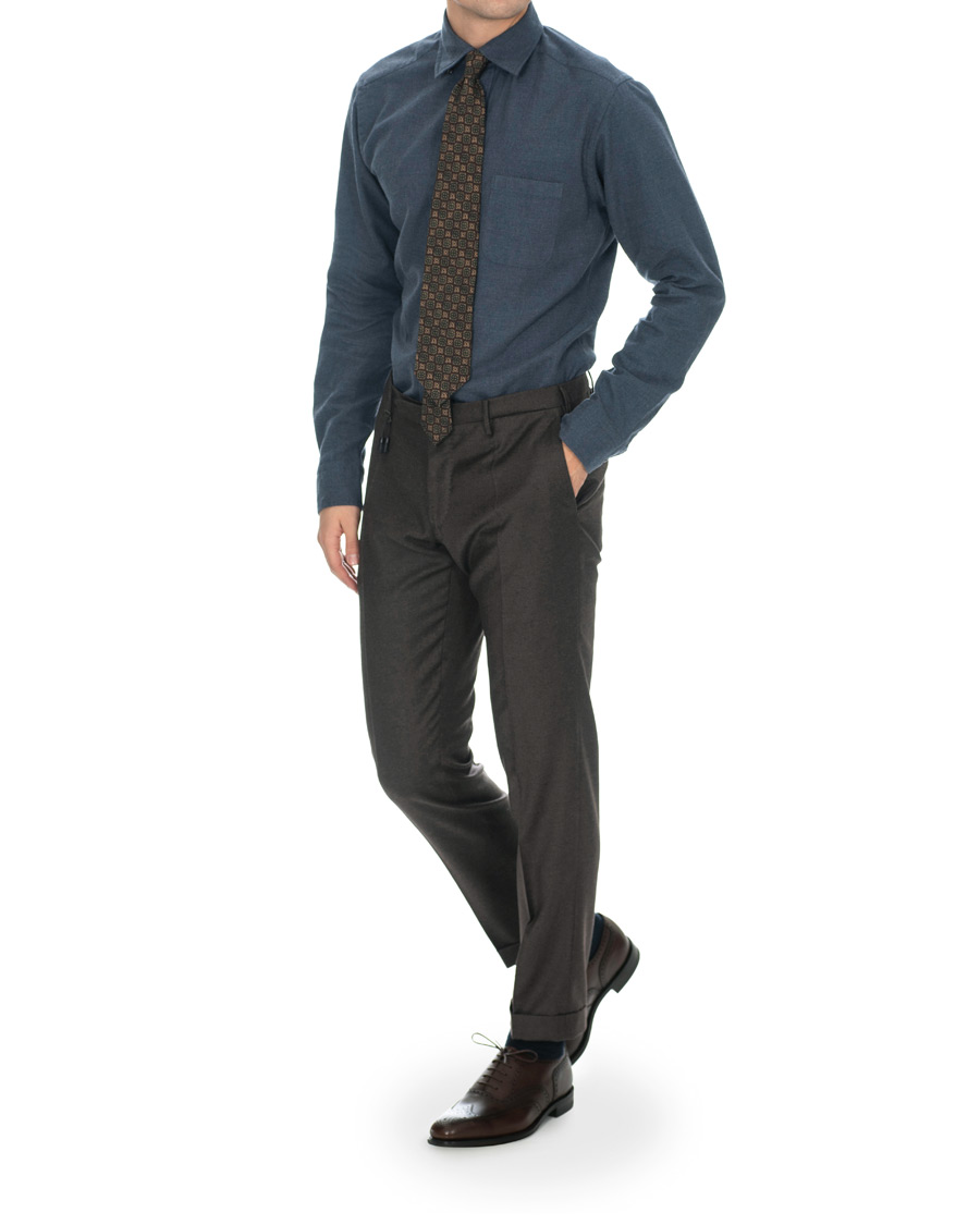 Herre | Skjorter | Eton | Slim Fit Flannel Button Under Shirt Mid Blue