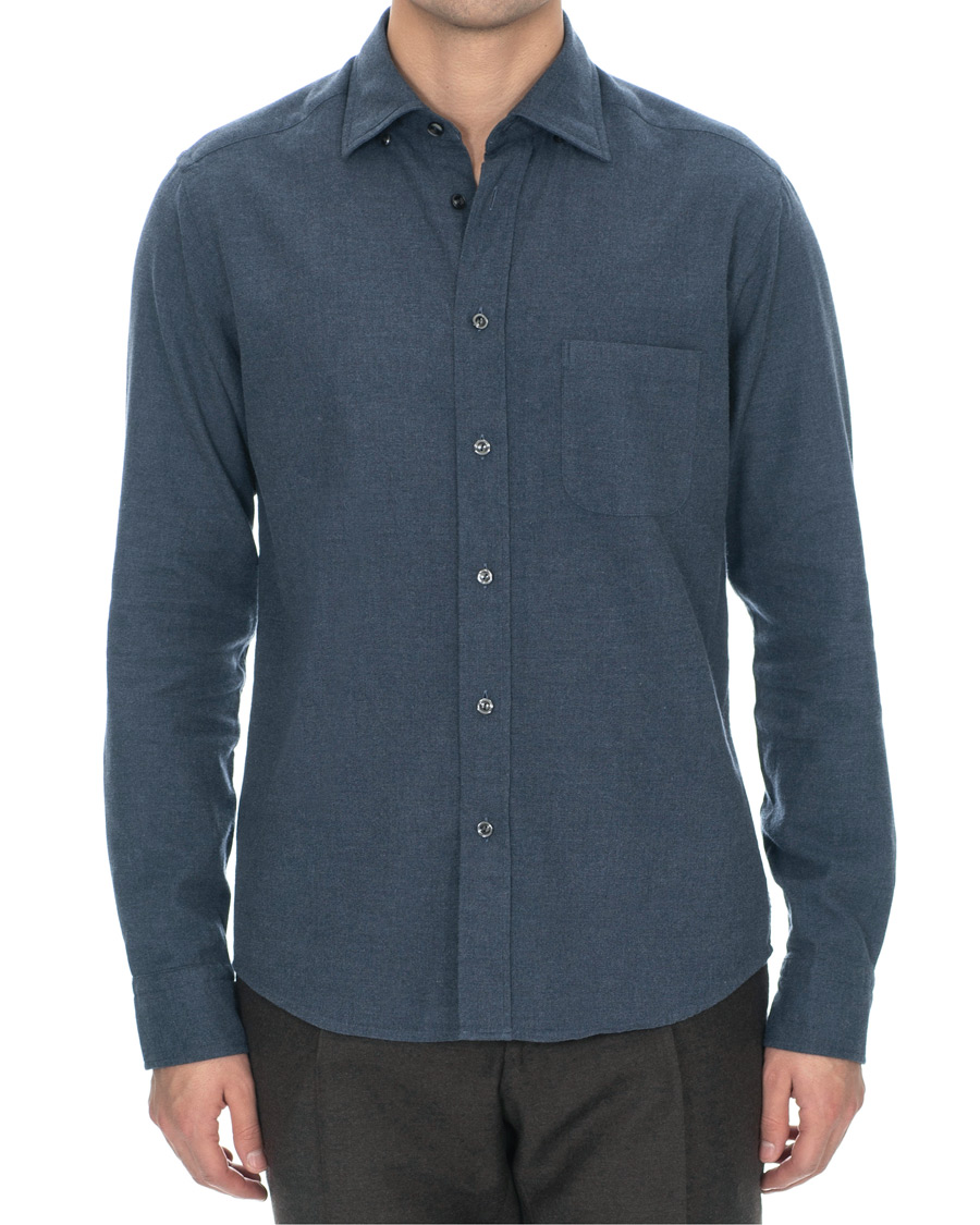 Herre | Skjorter | Eton | Slim Fit Flannel Button Under Shirt Mid Blue