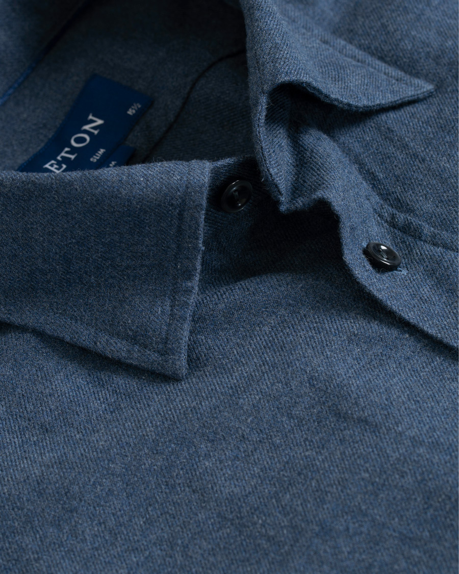 Herre | Skjorter | Eton | Slim Fit Flannel Button Under Shirt Mid Blue