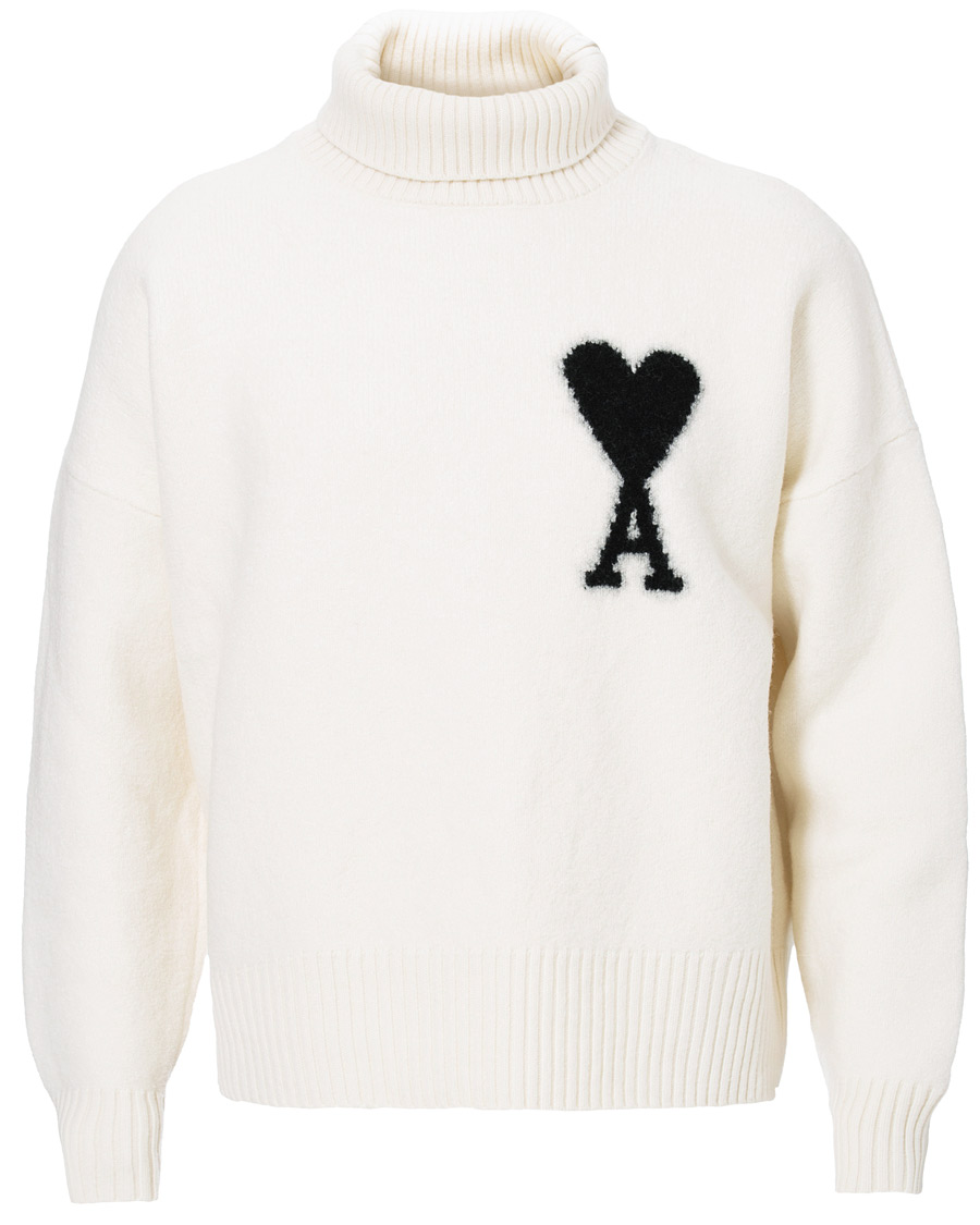 Herre | Trøjer | AMI | Oversize Logo Wool Turtleneck Off White