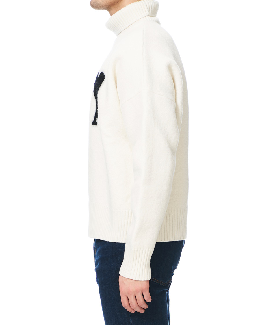 Herre | Trøjer | AMI | Oversize Logo Wool Turtleneck Off White