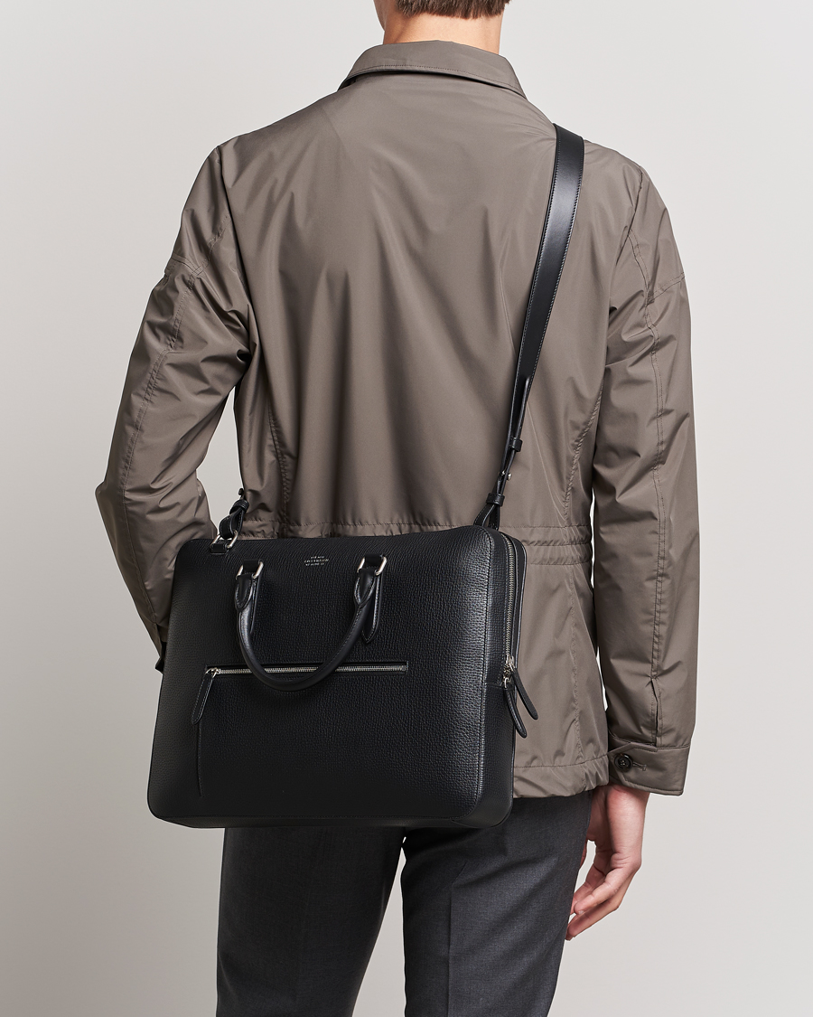 Herre | Tasker | Smythson | Ludlow Slim Briefcase With Zip Front Black