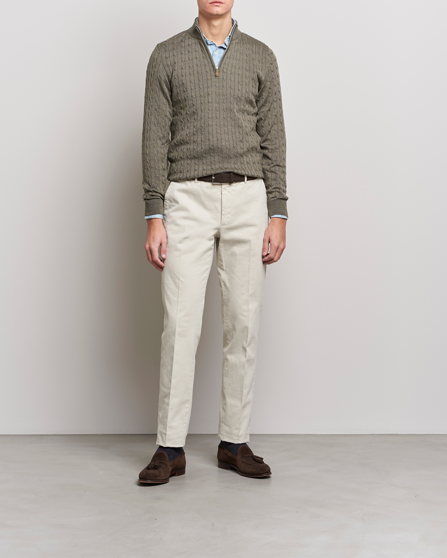 Herre | Trøjer | Stenströms | Merino Wool Cable Half Zip Olive