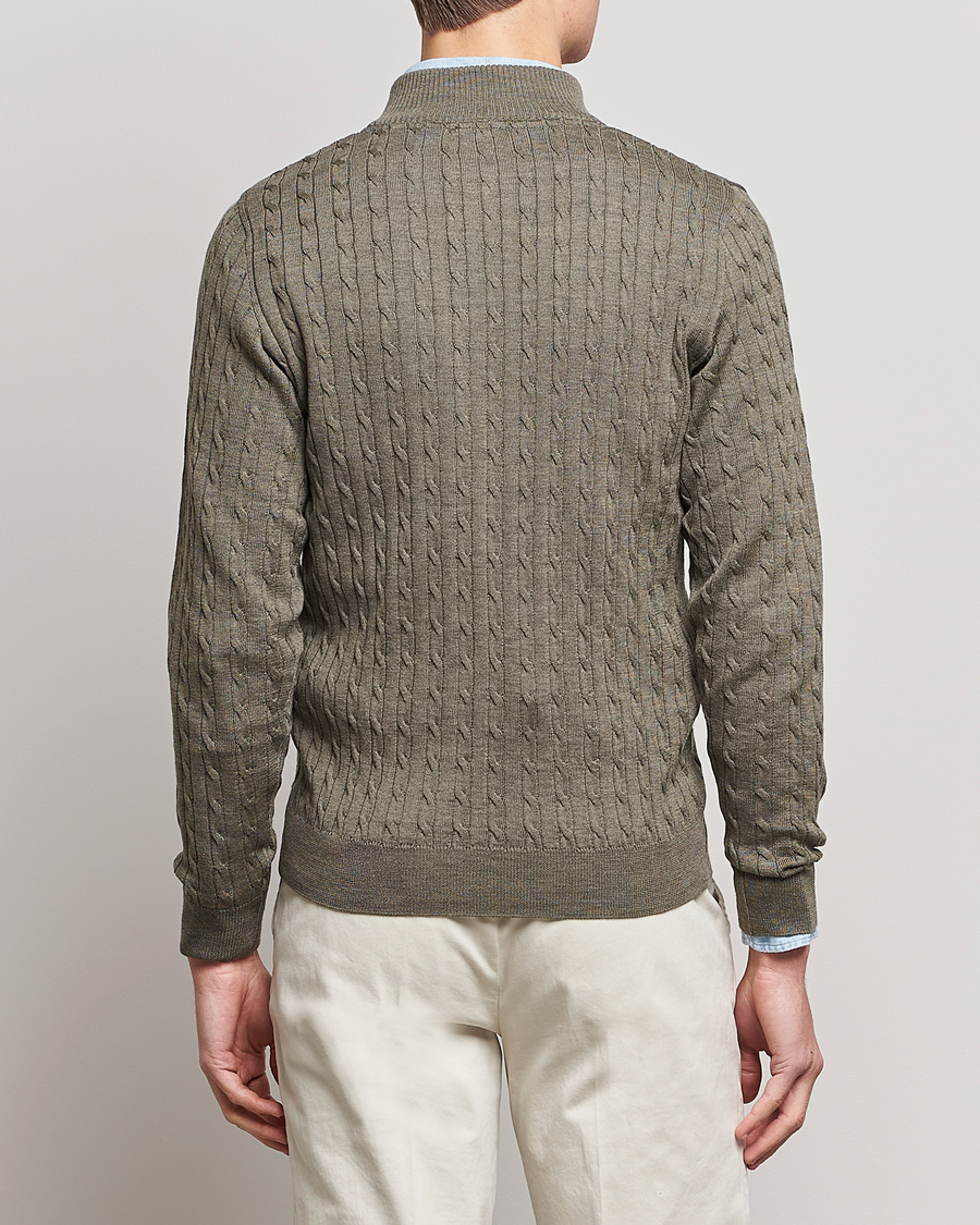 Herre | Trøjer | Stenströms | Merino Wool Cable Half Zip Olive