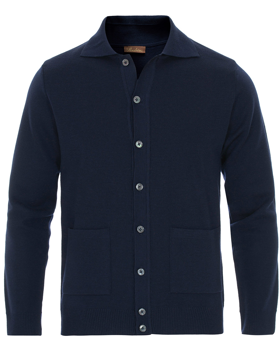 Herre | Trøjer | Stenströms | Merino Wool Cardigan Navy