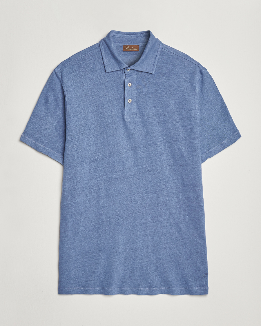 Herre | Polotrøjer | Stenströms | Linen Polo Shirt Mid Blue