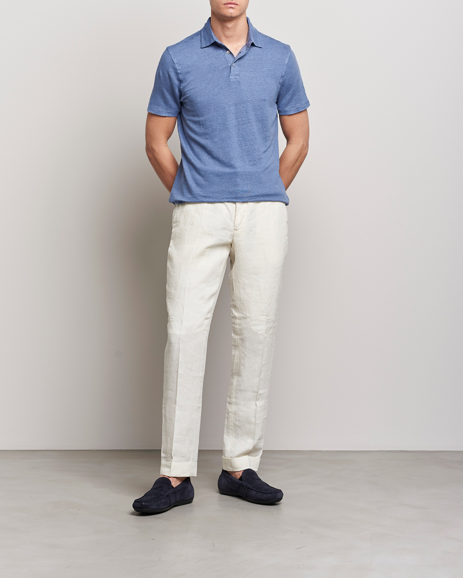 Herre | Polotrøjer | Stenströms | Linen Polo Shirt Mid Blue