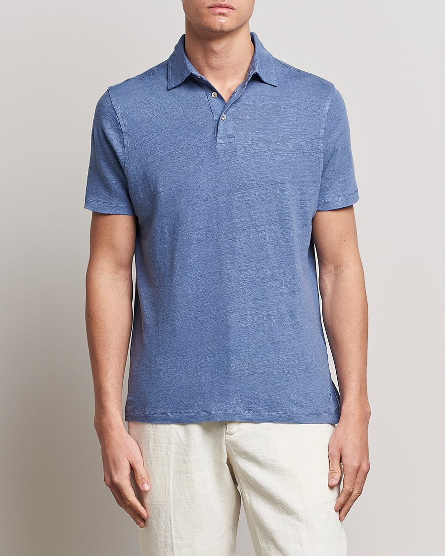 Herre | Polotrøjer | Stenströms | Linen Polo Shirt Mid Blue