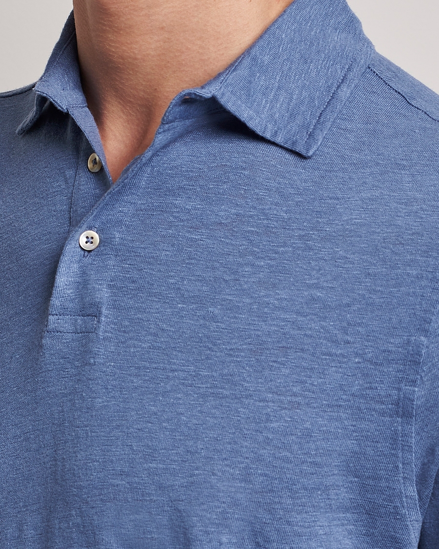 Herre | Polotrøjer | Stenströms | Linen Polo Shirt Mid Blue