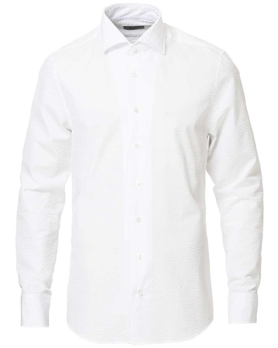 Herre | Skjorter | Stenströms | Slimline Seersucker One Piece Collar Shirt White