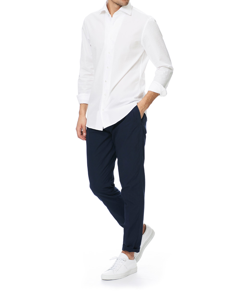 Herre | Skjorter | Stenströms | Slimline Seersucker One Piece Collar Shirt White