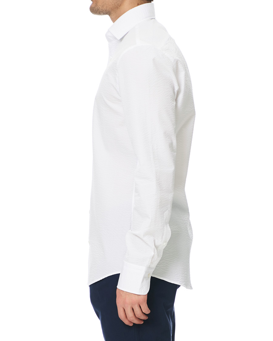 Herre | Skjorter | Stenströms | Slimline Seersucker One Piece Collar Shirt White
