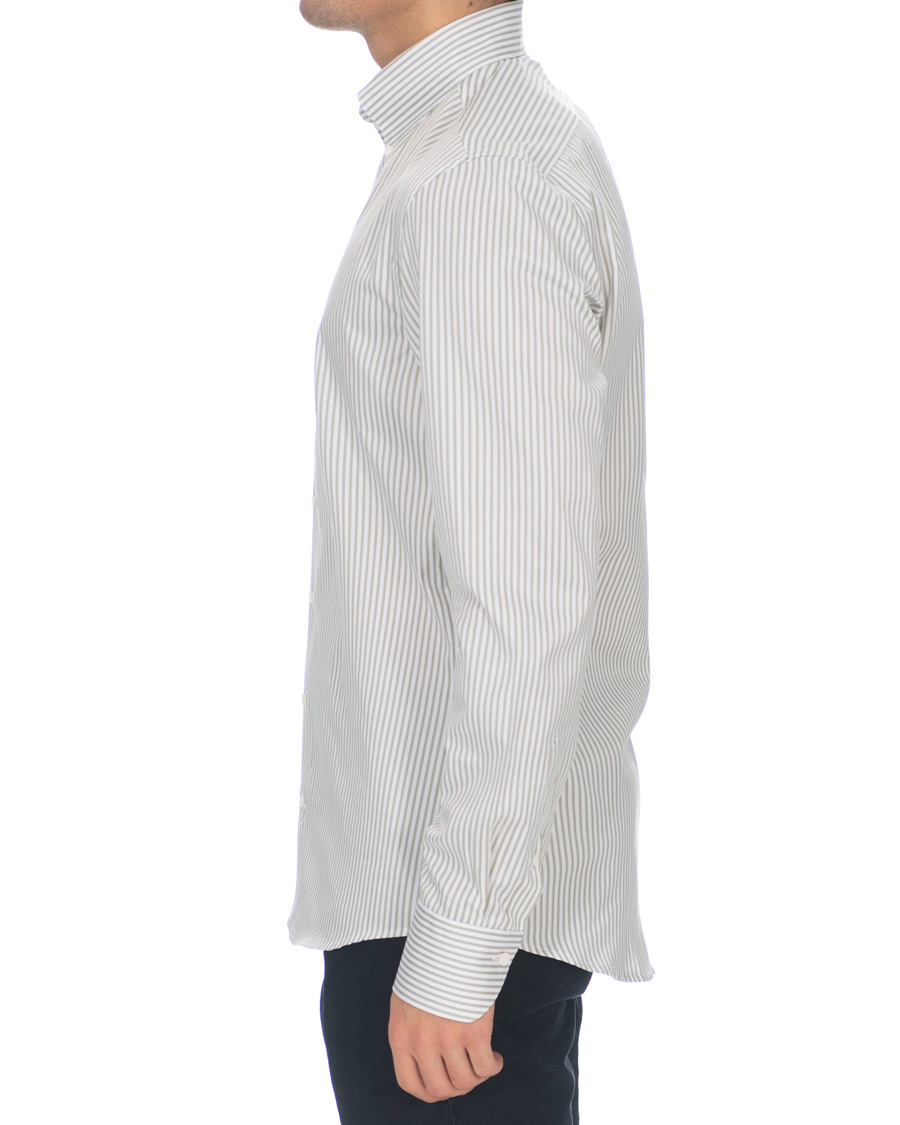 Herre | Skjorter | Stenströms | Slimline Striped Twill Button Down Shirt Green