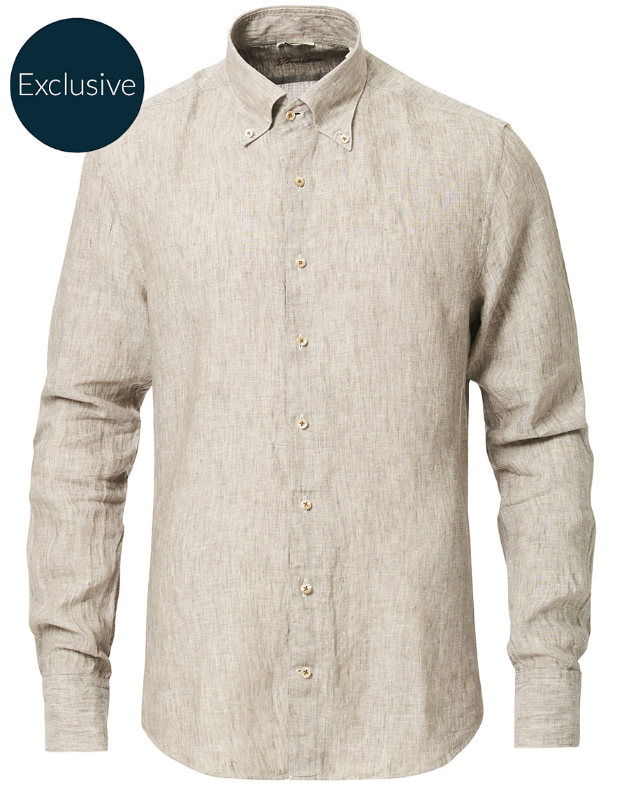 Herre | Skjorter | Stenströms | Slimline Button Down Linen Shirt Beige