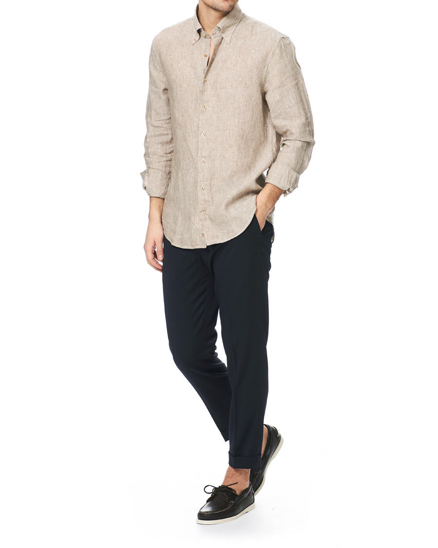 Herre | Skjorter | Stenströms | Slimline Button Down Linen Shirt Beige