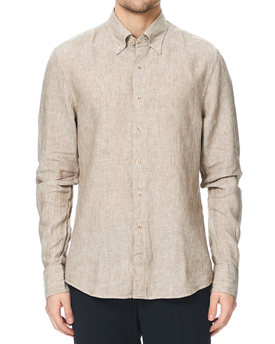 Herre | Skjorter | Stenströms | Slimline Button Down Linen Shirt Beige