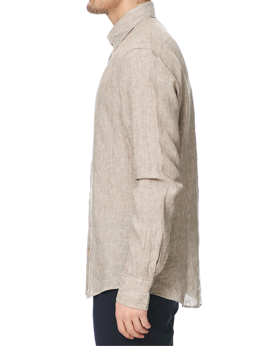 Herre | Skjorter | Stenströms | Slimline Button Down Linen Shirt Beige