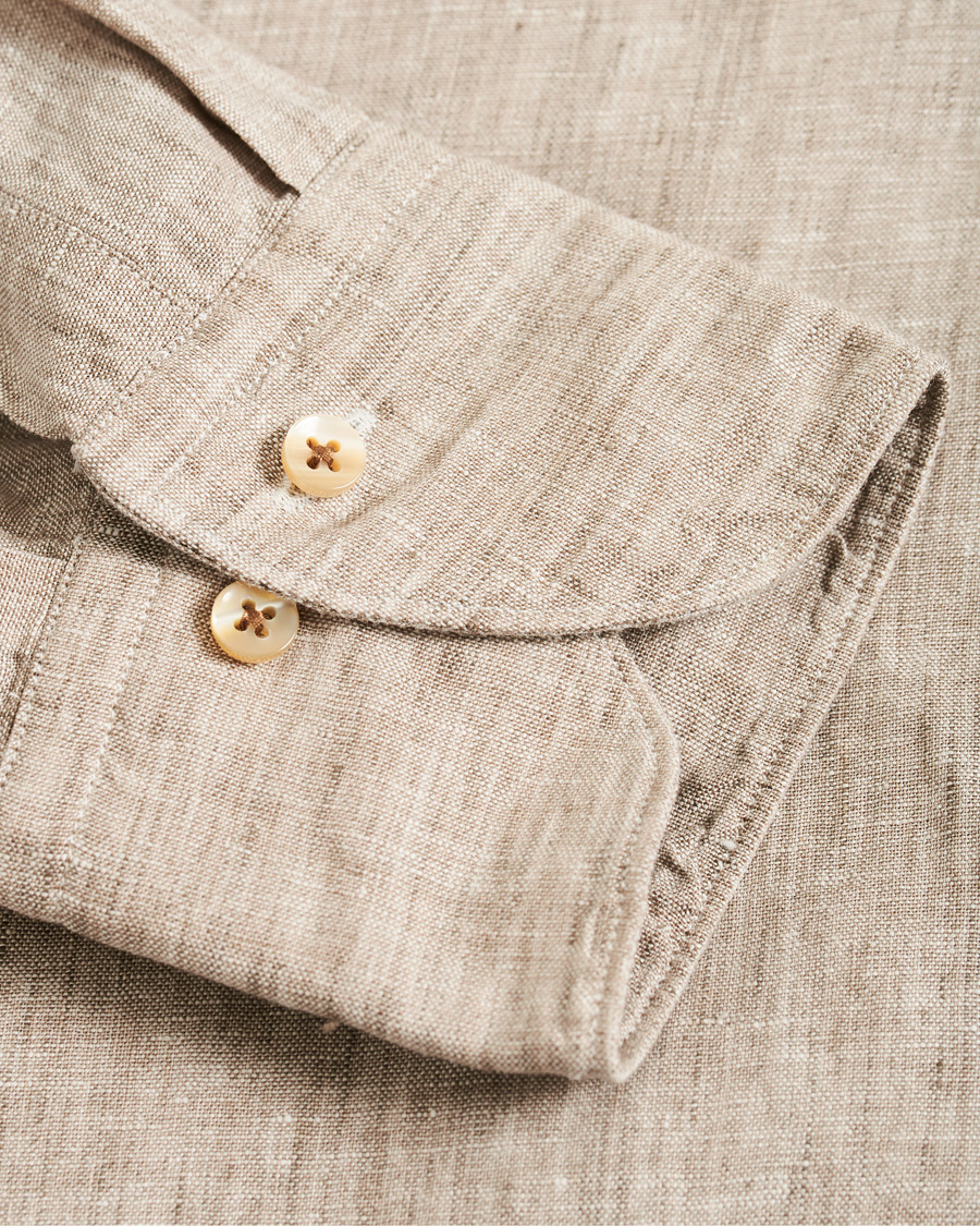 Herre | Skjorter | Stenströms | Slimline Button Down Linen Shirt Beige