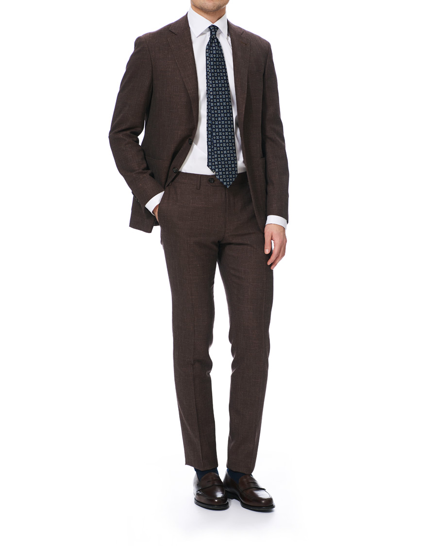 Herre | Bukser | Canali | Wool/Linen Classic Trousers Dark Brown