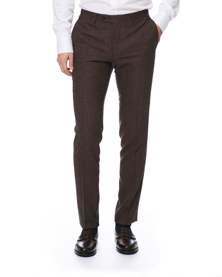 Herre | Bukser | Canali | Wool/Linen Classic Trousers Dark Brown