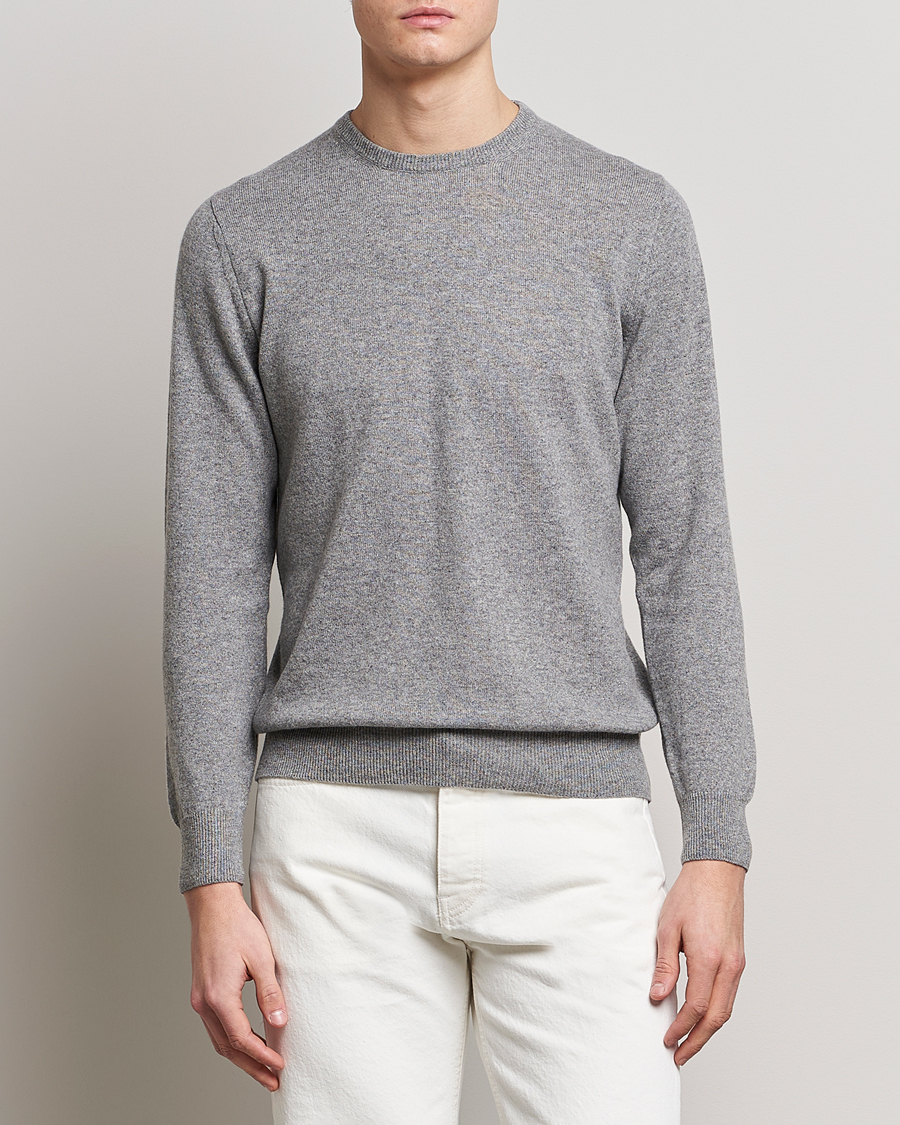 Herre | Kashmirtrøjer | Piacenza Cashmere | Cashmere Crew Neck Sweater Light Grey