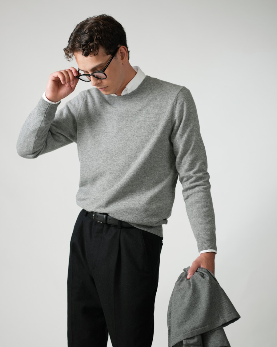 Herre | Trøjer | Piacenza Cashmere | Cashmere Crew Neck Sweater Light Grey