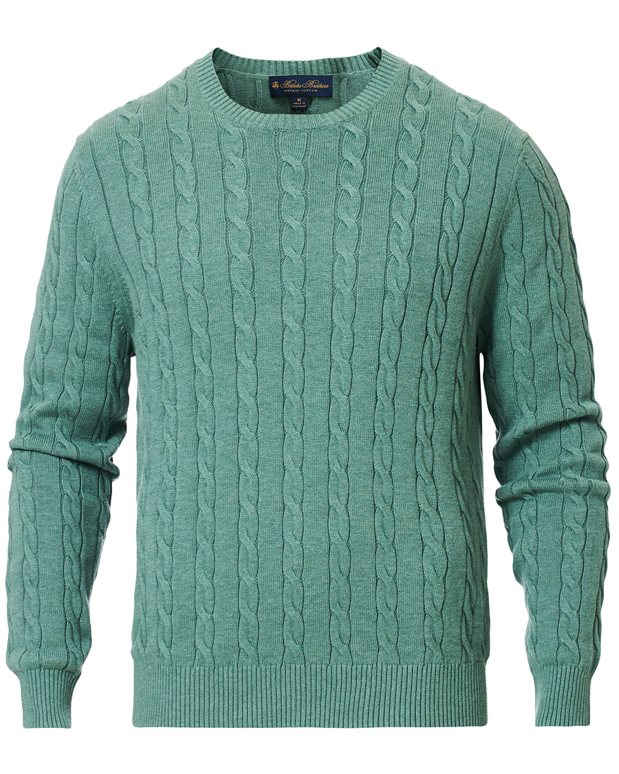 Herre | Trøjer | Brooks Brothers | Cotton Cable Crew Neck Sweater Green Teal