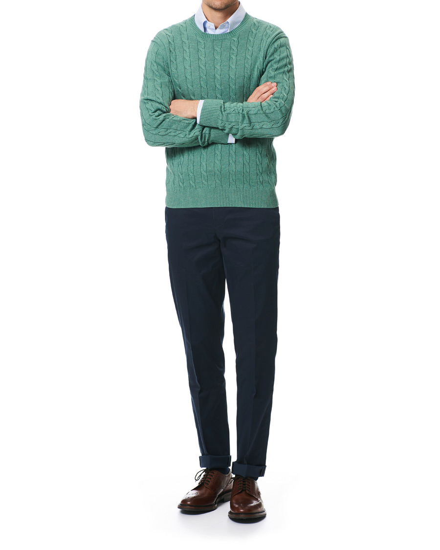 Herre | Trøjer | Brooks Brothers | Cotton Cable Crew Neck Sweater Green Teal