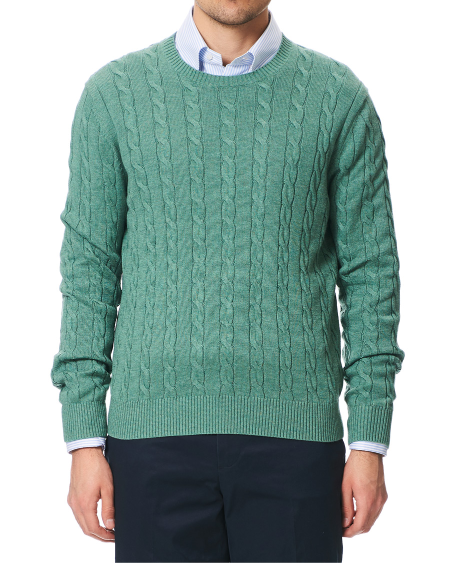 Herre | Trøjer | Brooks Brothers | Cotton Cable Crew Neck Sweater Green Teal