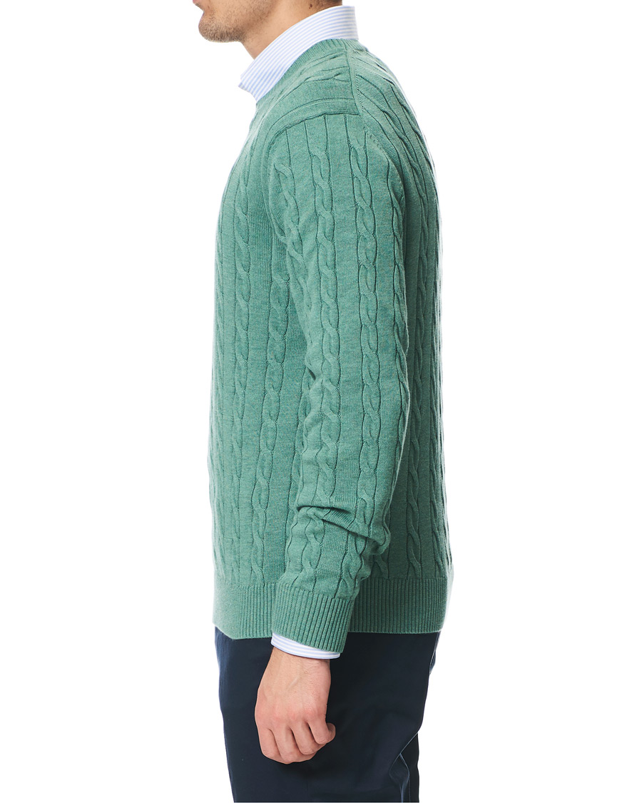 Herre | Trøjer | Brooks Brothers | Cotton Cable Crew Neck Sweater Green Teal