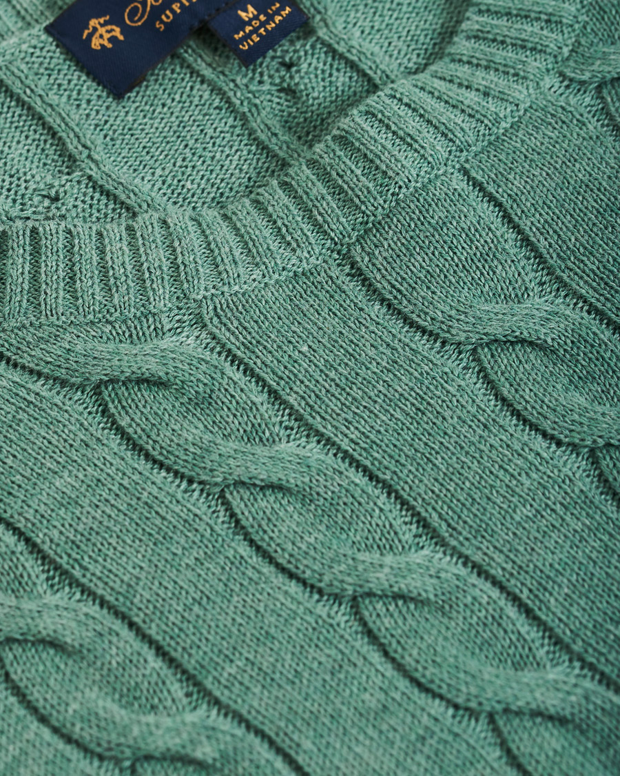 Herre | Trøjer | Brooks Brothers | Cotton Cable Crew Neck Sweater Green Teal