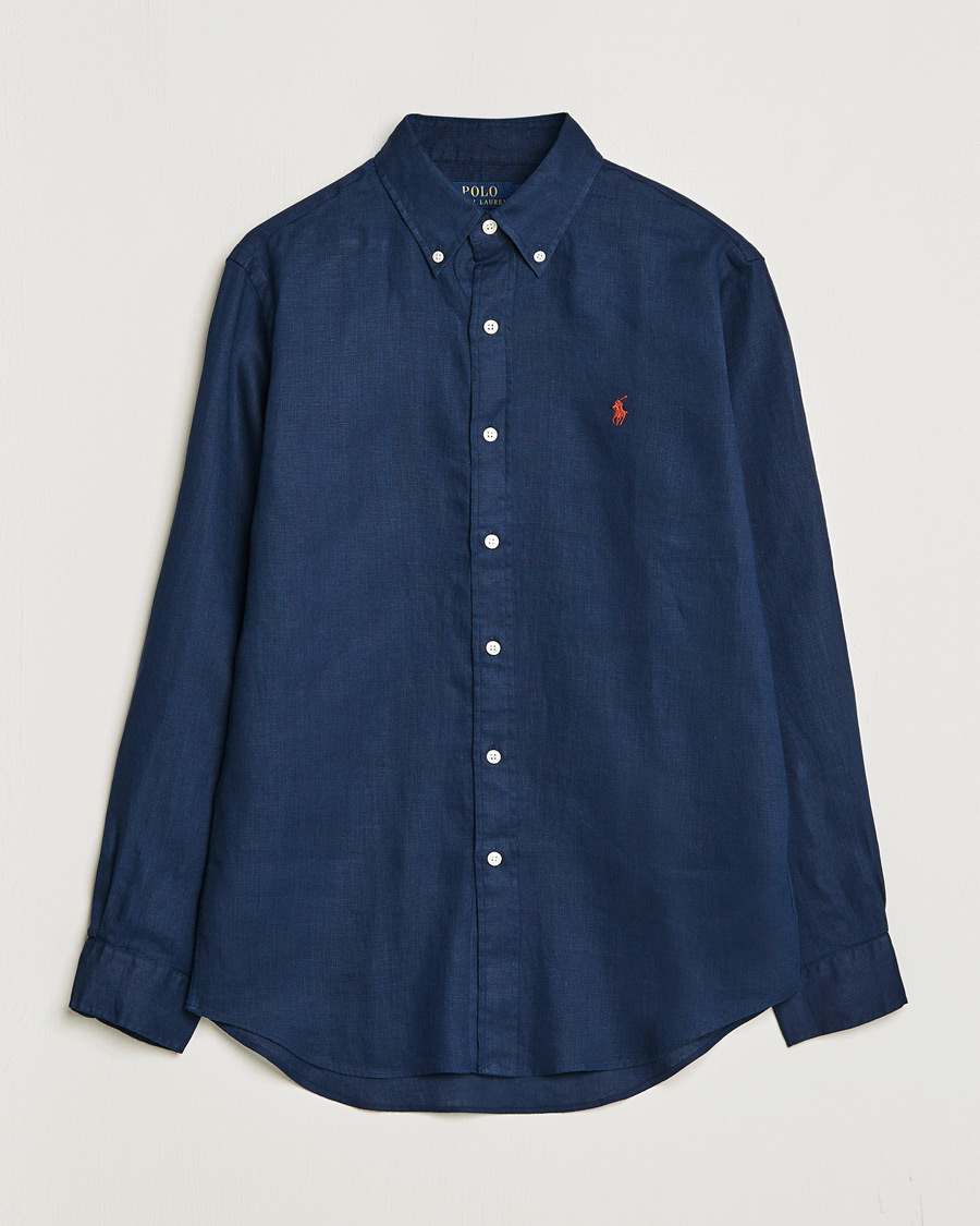 Herre | Skjorter | Polo Ralph Lauren | Custom Fit Linen Button Down Newport Navy