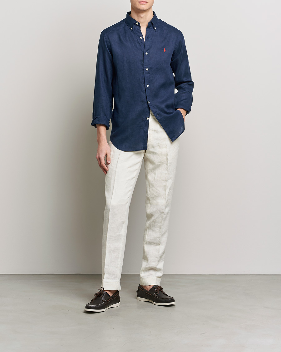 Herre | Skjorter | Polo Ralph Lauren | Custom Fit Linen Button Down Newport Navy