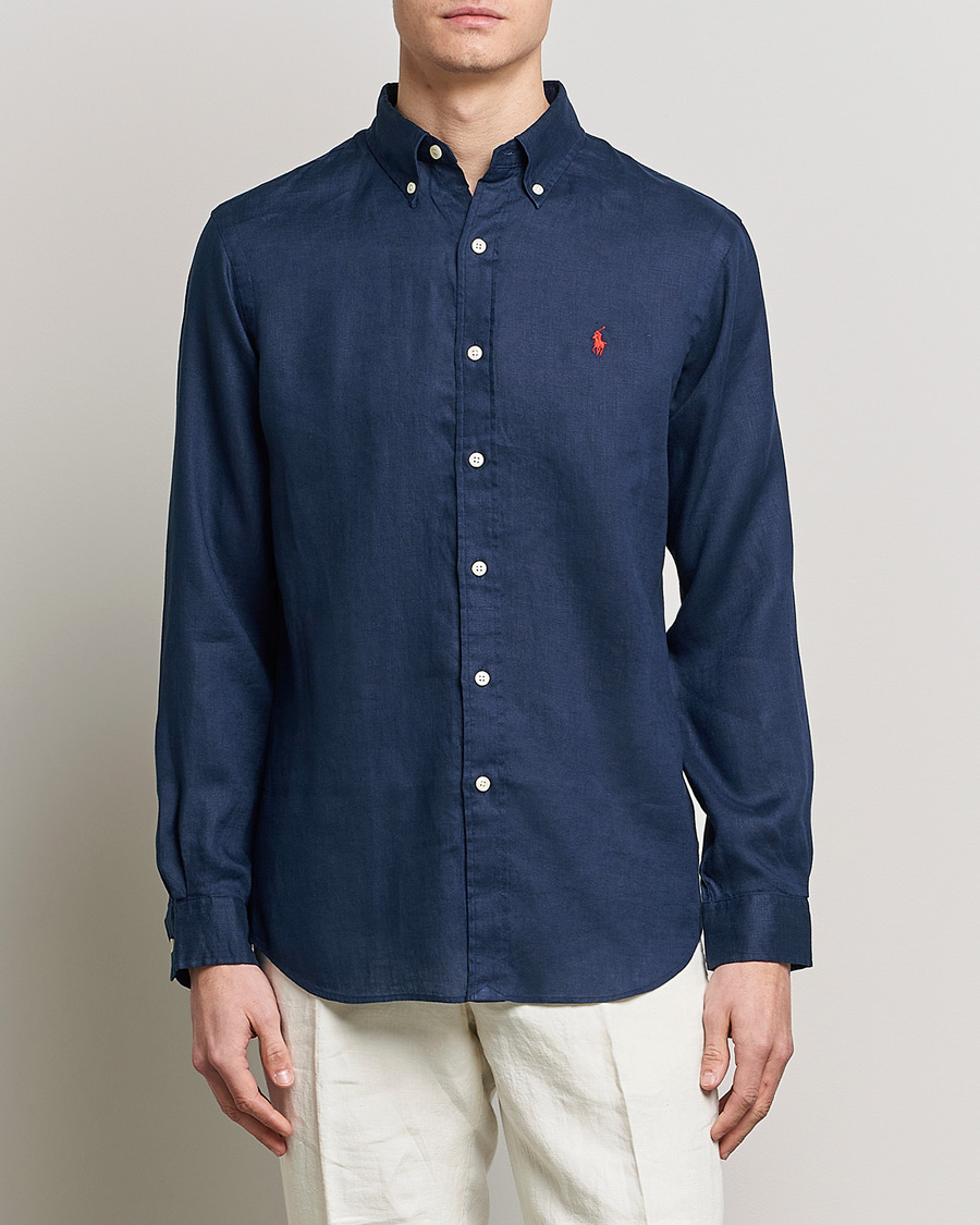 Herre | Hørskjorter | Polo Ralph Lauren | Custom Fit Linen Button Down Newport Navy