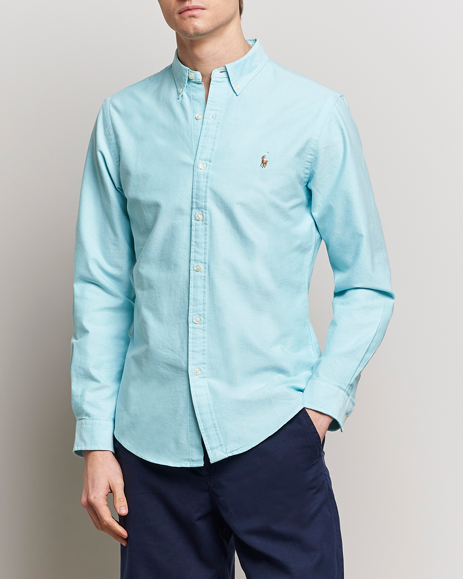 Herre |  | Polo Ralph Lauren | Slim Fit Oxford Button Down Shirt Aegean Blue