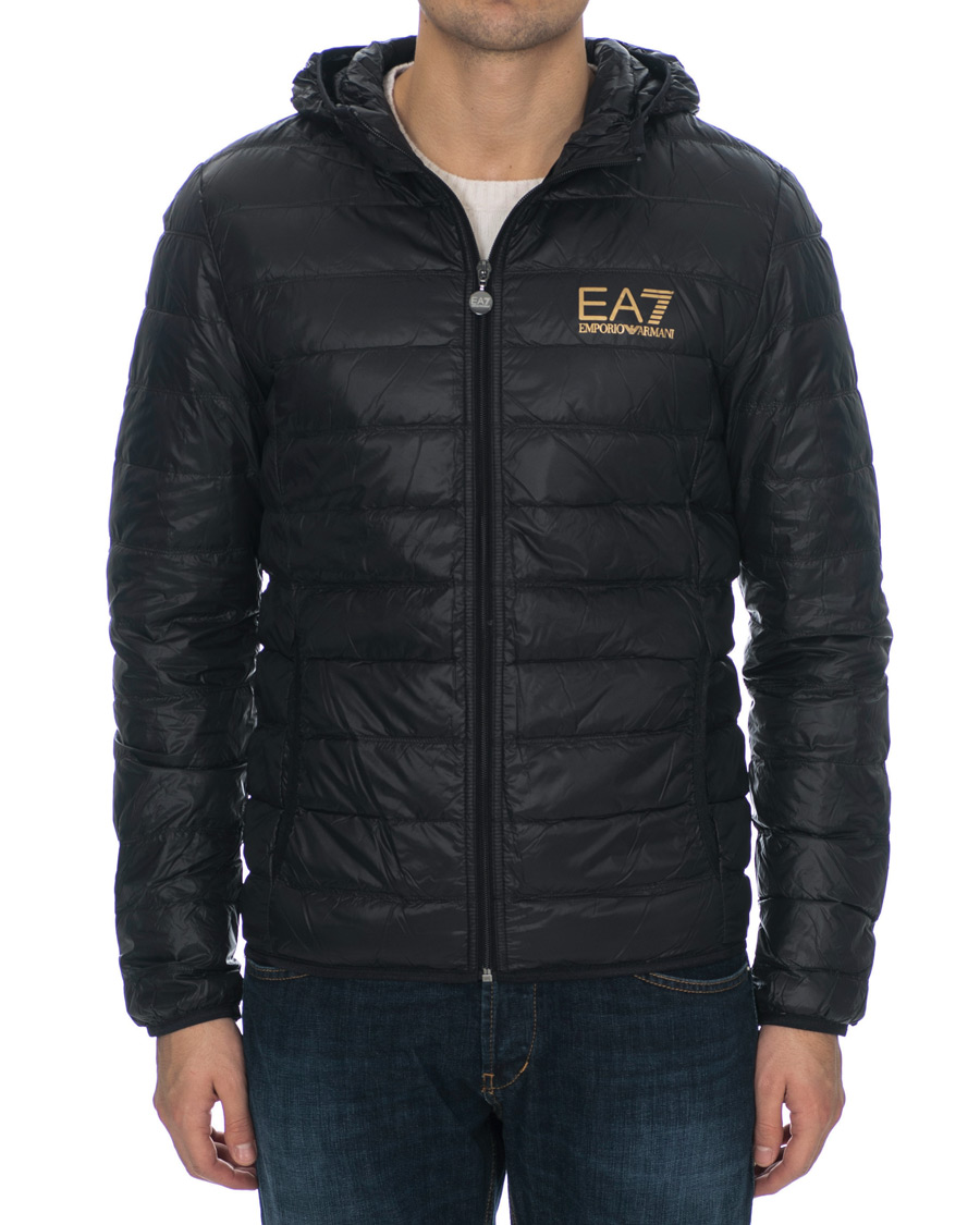 Herre | Jakker | EA7 | Train Core Light Down Hoodie Jacket Black/Gold