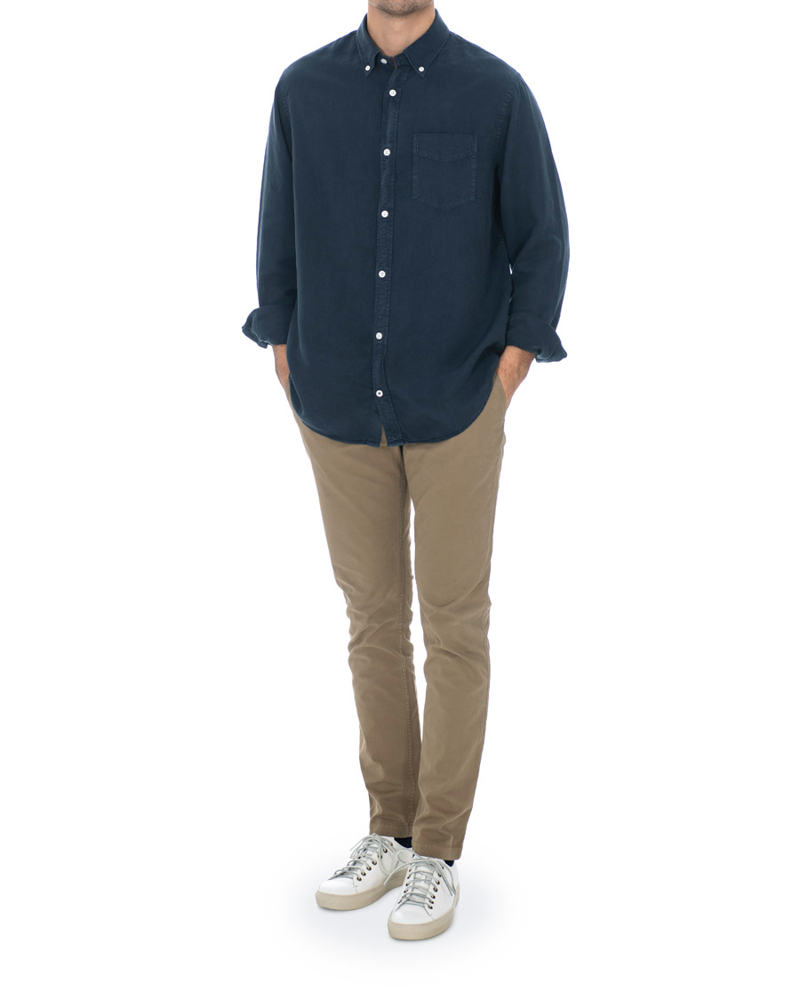 Herre | Skjorter | NN07 | Levon Lyocell/Linen Button Down Shirt Navy Blue