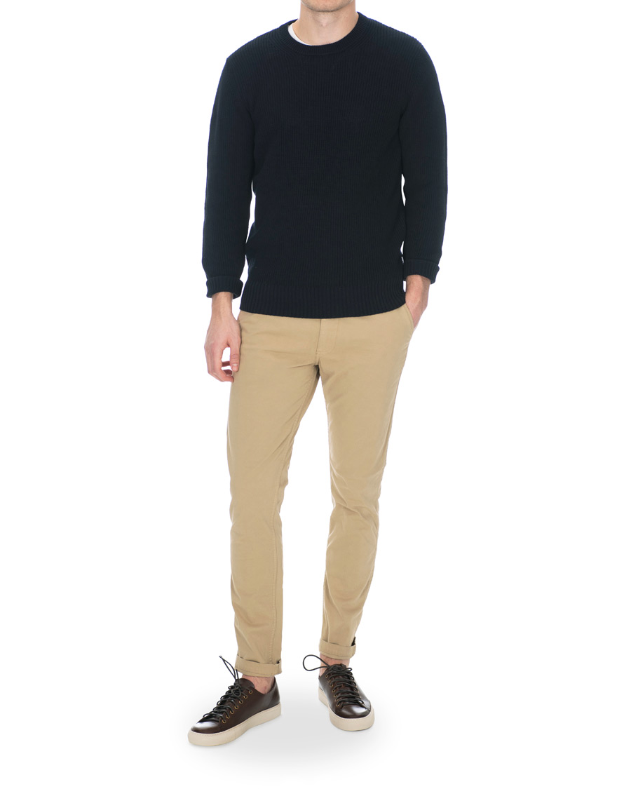 Herre | Trøjer | NN07 | Knut Cotton Ribbed Crew Neck Navy
