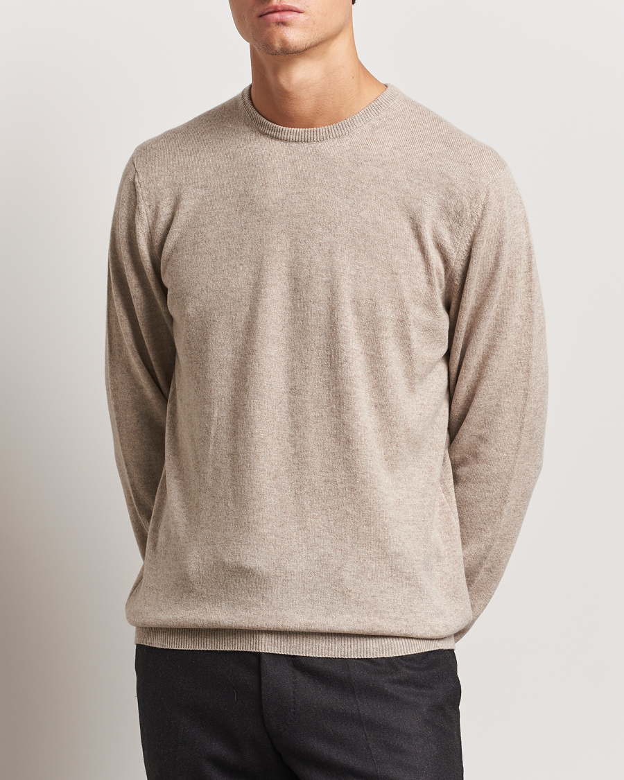 Herre | Tøj | Piacenza Cashmere | Cashmere Crew Neck Sweater Beige