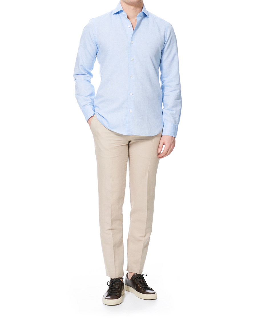 Herre | Skjorter | Barba Napoli | Dandylife Slim Fit Cotton/Linen Shirt Blue