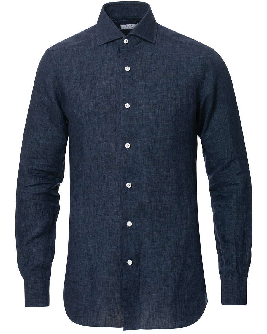 Herre | Skjorter | Barba Napoli | Culto Slim Fit Linen Shirt Navy