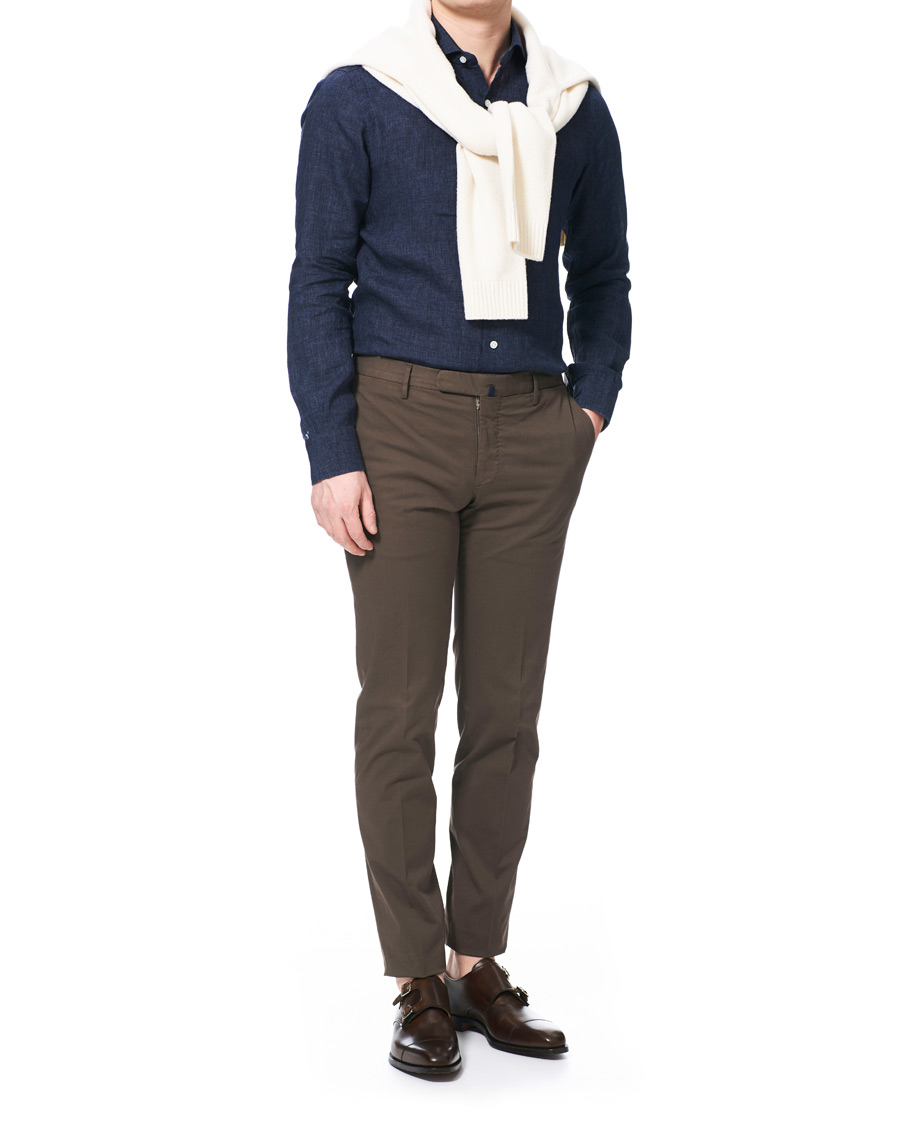 Herre | Skjorter | Barba Napoli | Culto Slim Fit Linen Shirt Navy
