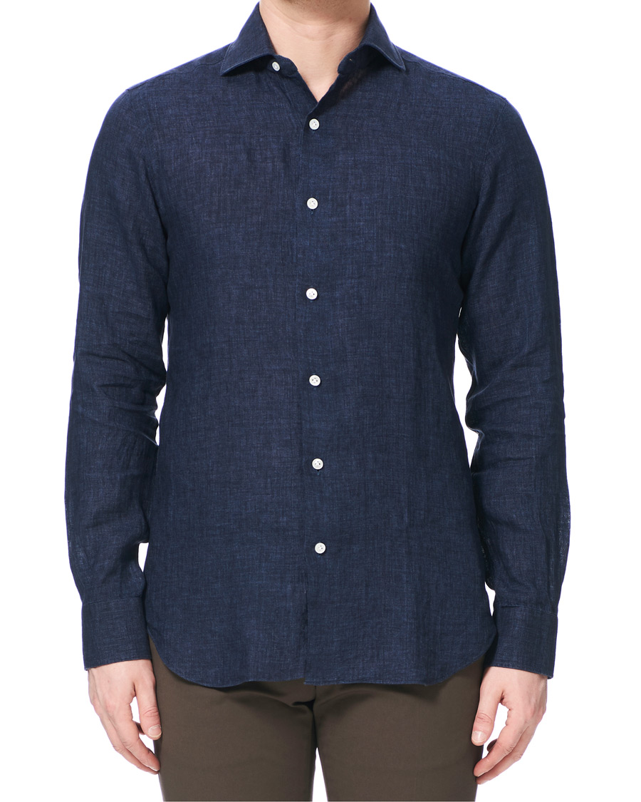 Herre | Skjorter | Barba Napoli | Culto Slim Fit Linen Shirt Navy