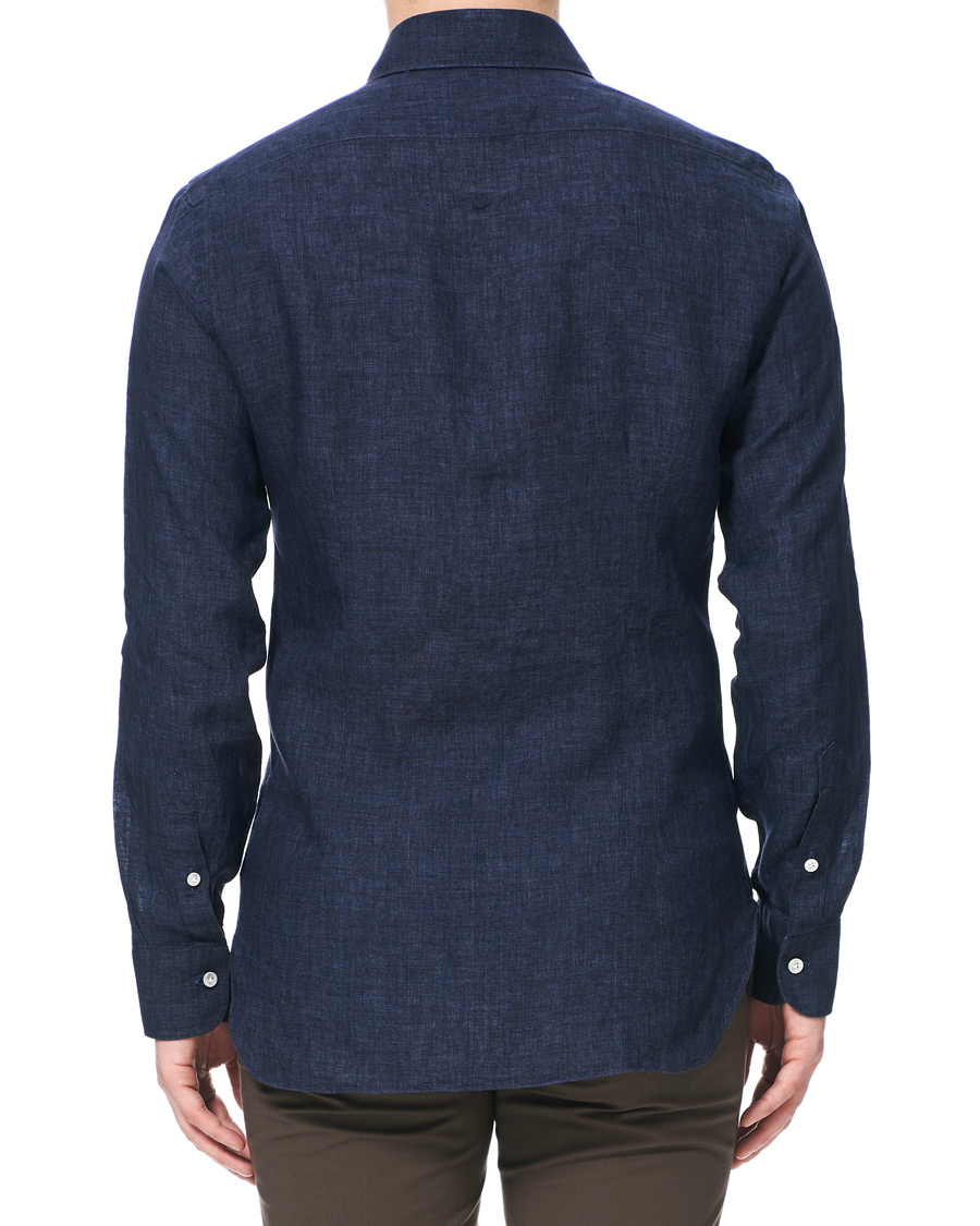 Herre | Skjorter | Barba Napoli | Culto Slim Fit Linen Shirt Navy