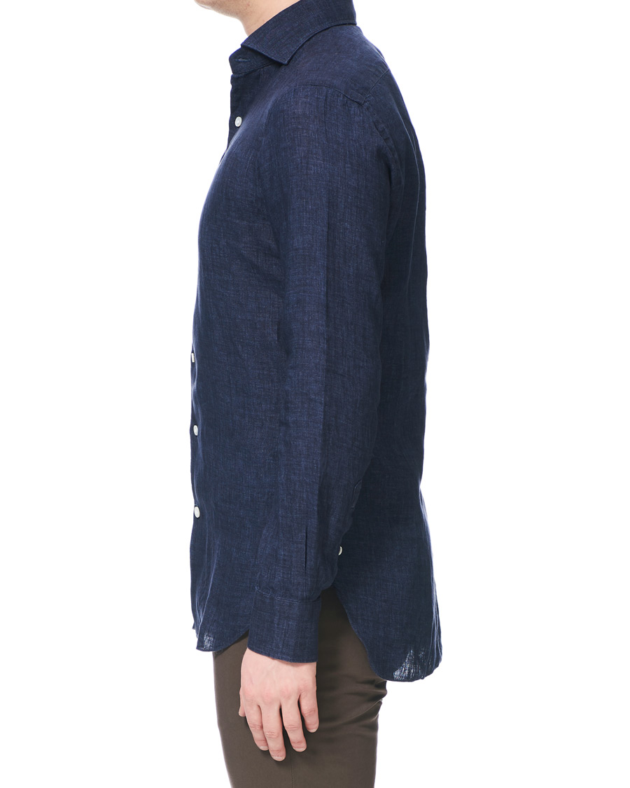 Herre | Skjorter | Barba Napoli | Culto Slim Fit Linen Shirt Navy