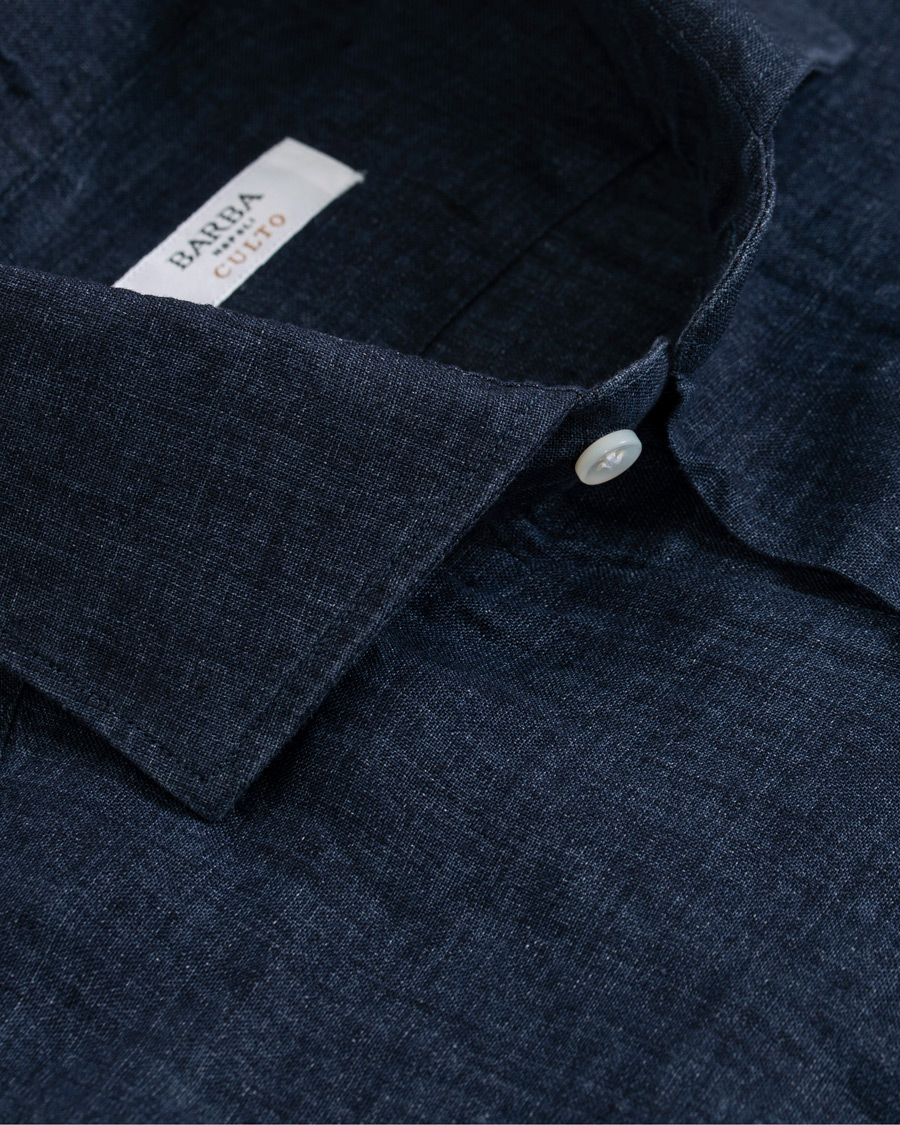 Herre | Skjorter | Barba Napoli | Culto Slim Fit Linen Shirt Navy