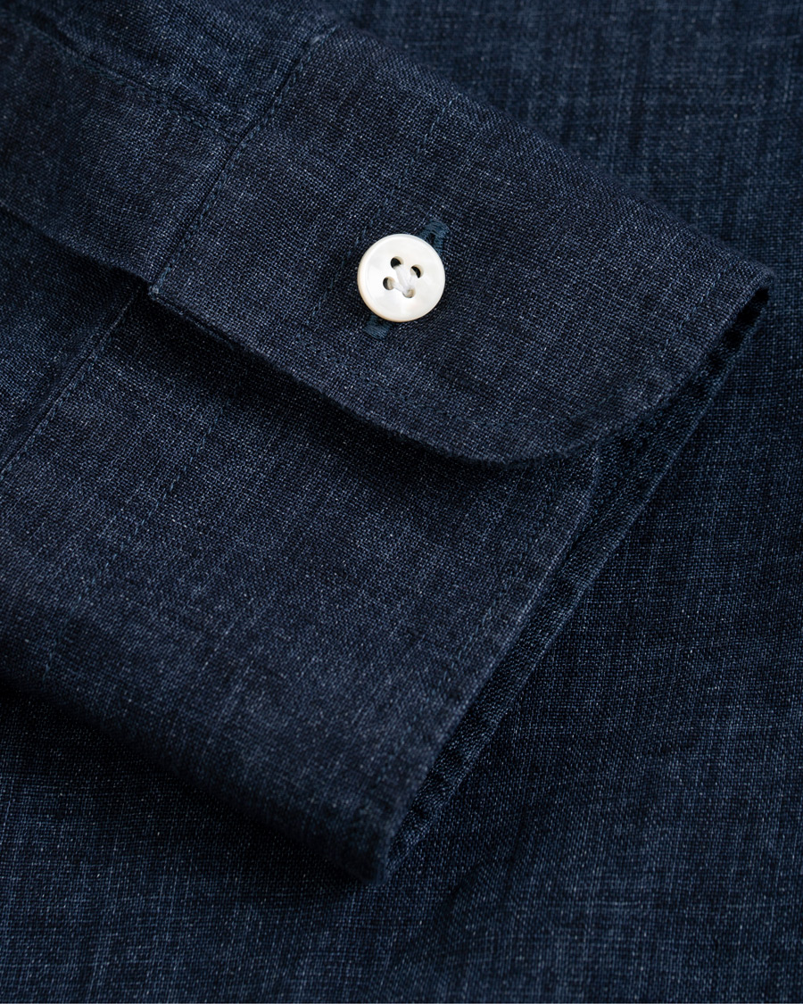 Herre | Skjorter | Barba Napoli | Culto Slim Fit Linen Shirt Navy