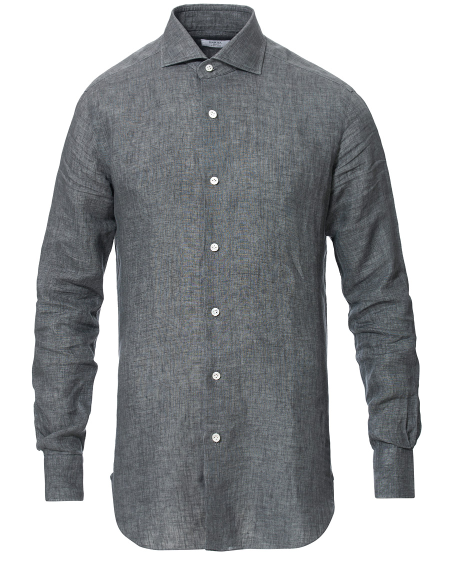 Herre | Skjorter | Barba Napoli | Culto Slim Fit Linen Shirt Dark Grey