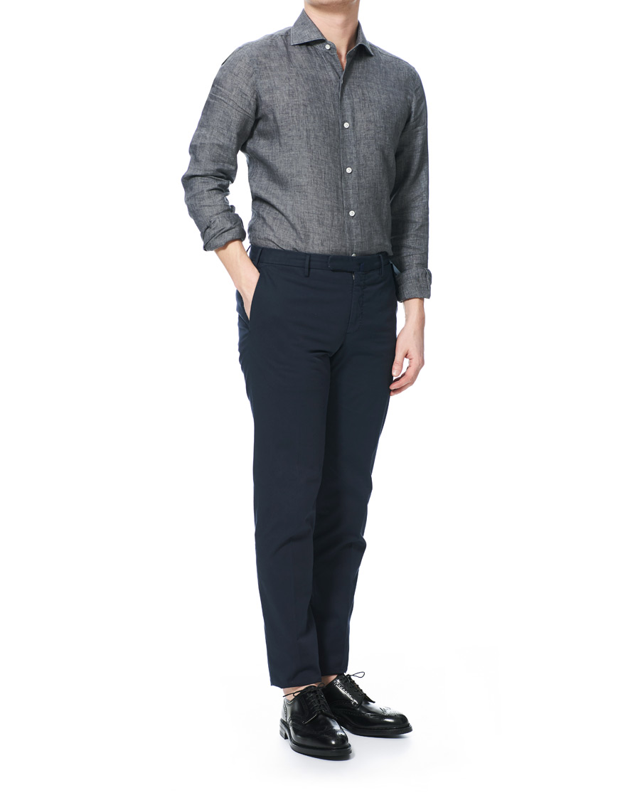 Herre | Skjorter | Barba Napoli | Culto Slim Fit Linen Shirt Dark Grey